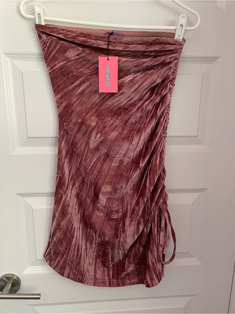 New Edikted Strapless Mini Dress Womens S Party Edgy Rauched Cinched Velvet